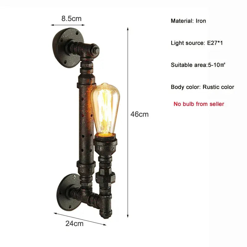 Vintage Iron Tube Wall Lamp American Rural Retro Industrial Bar Stair Corridor Study Restaurant Aisle Bedside Wall Light