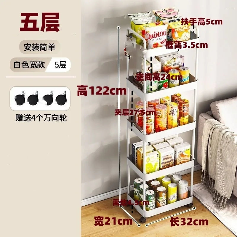 Four Wheel Rolling Storage Cart, Mobile Snack Box and Bathroom Organizer, Easy to Assemble Frame