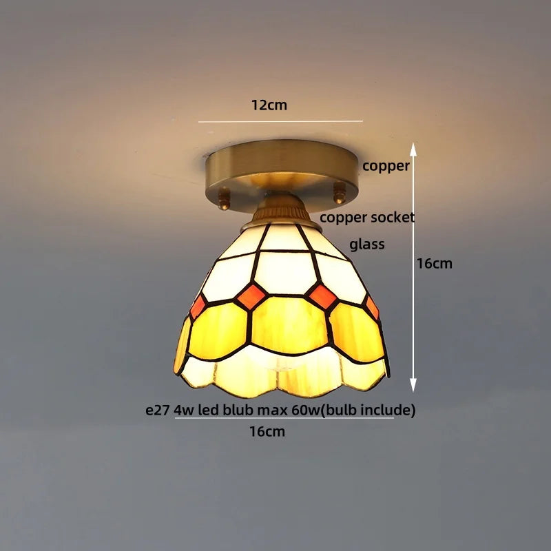 Flush Mount LED Ceiling Light Fixture Bathroom Kitchen Bedroom White Peace Dove Copper Tiffany Glass Plafond Lamp Lamparas