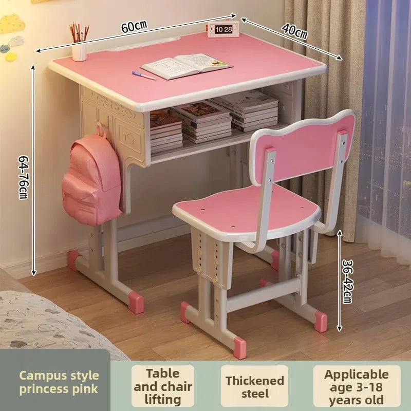 Children'S Study Student Desk and Chair Set Adjustable Height Writing Desk for Kids Home & School Standard & Pro Cushion Version