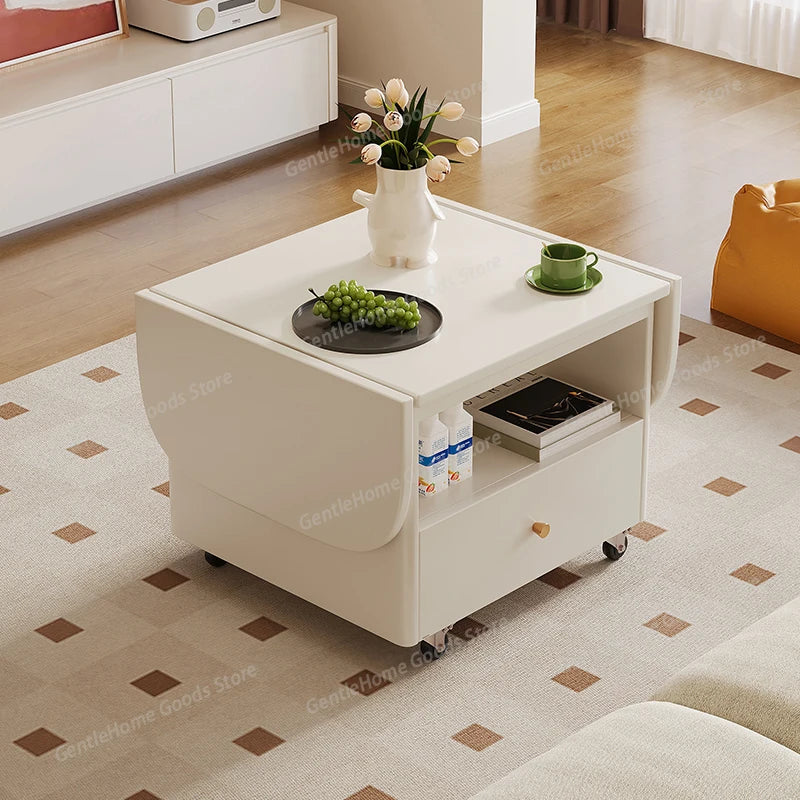 Nordic Style Kawaii Coffee Table Organizer Drawer Trendy Luxury Foldable Coffee Table Wheels Runner Table Basse Home Furniture