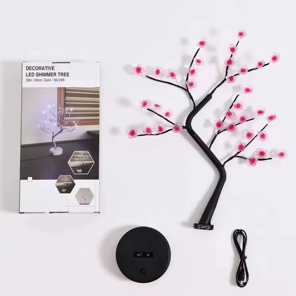 1PC LED Artificial Cherry Tree Bonsai Night Light Usb/Battery Powered Table Lamp Touch Switch Fairy Light for Wedding Home Decor