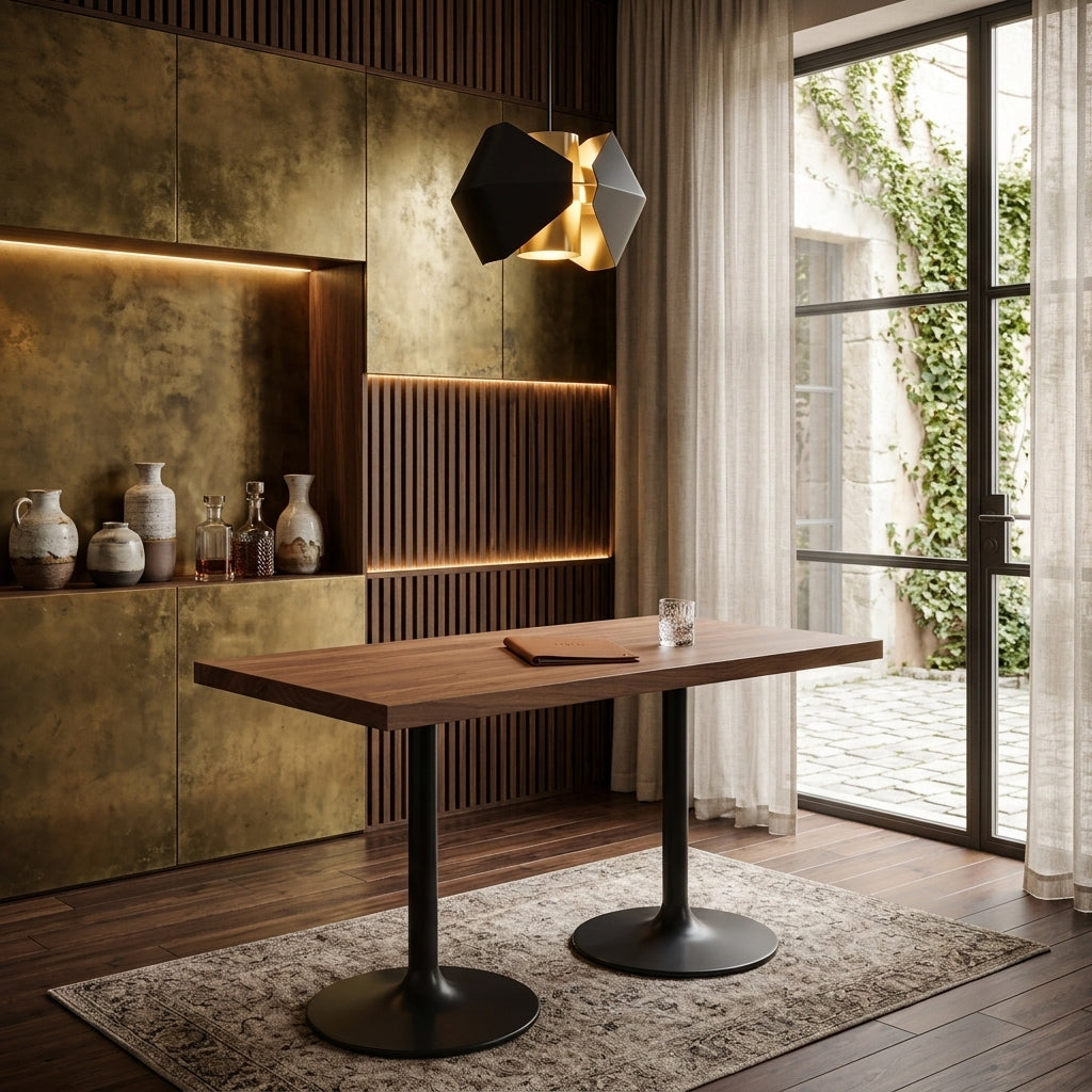 Industrial restaurant table and chairs set for cafe or bistro