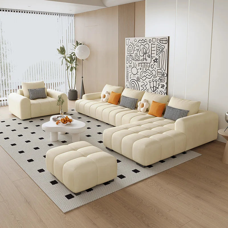 Set Puff Cloud Modern Luxury Couch Velvet Lounge Sofa High End Cream Soft Modular Living Room Furniture L Shape Sofa for Home