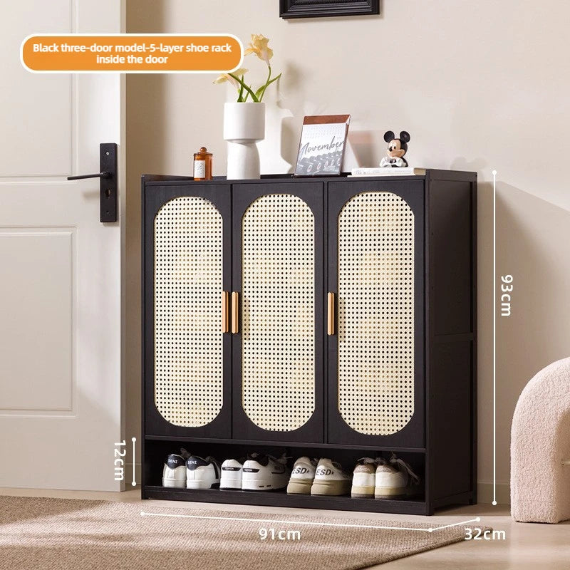 Multi Layer Bamboo Antique Style Shoe Cabinet, Rattan Breathable Shoe Cabinet, Living Room Kitchen Dining Room Storage Cabinet