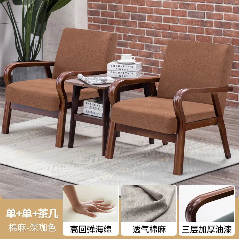 Fabric Combination Sofa Chair Single Casual Solid Wood Chair Living Room