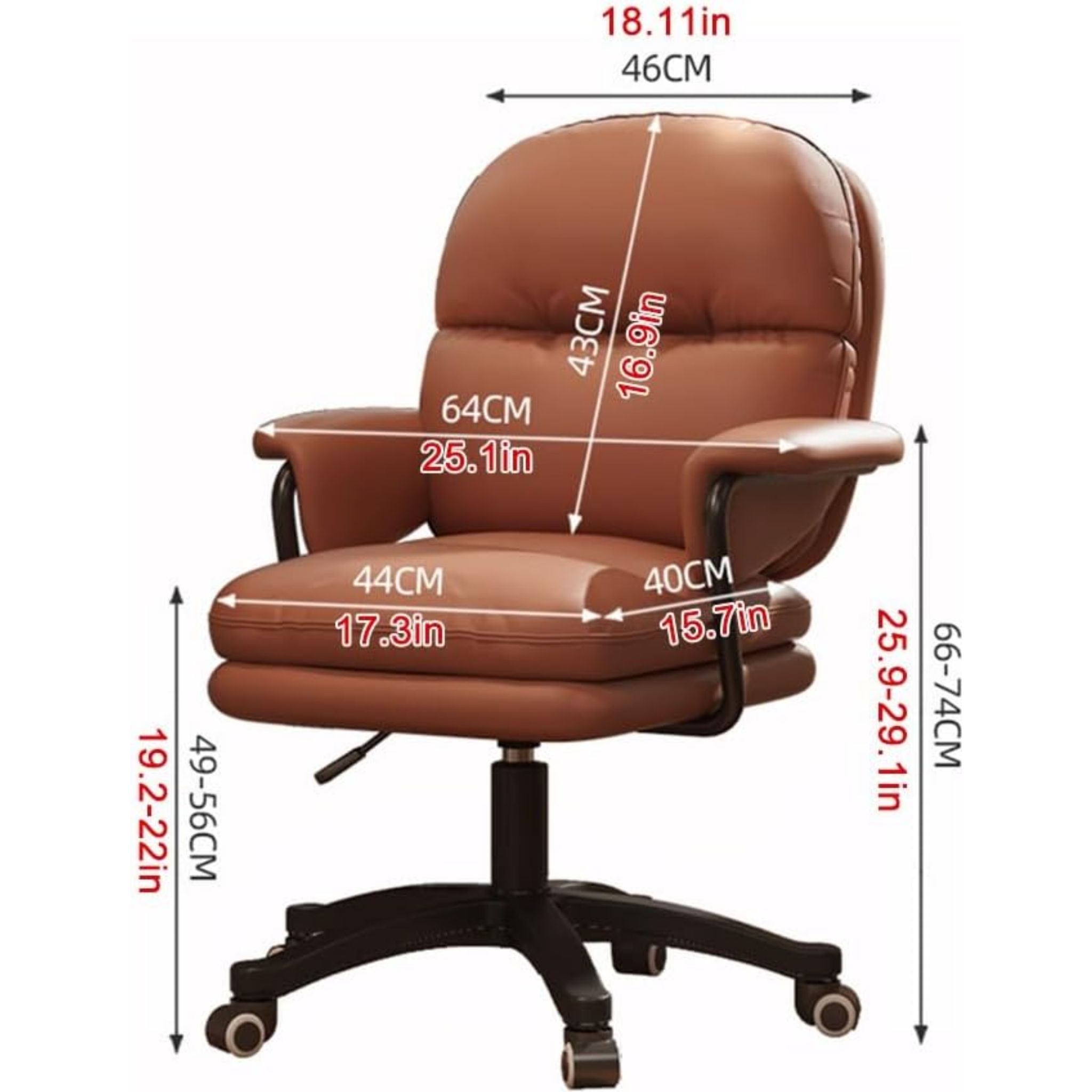 Faux leather desk chair dimensions