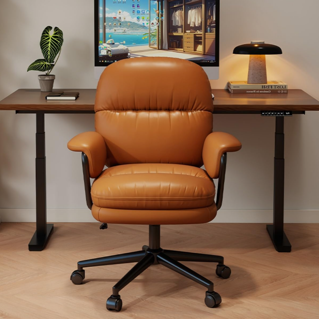 Front view of contemporary faux leather desk chair
