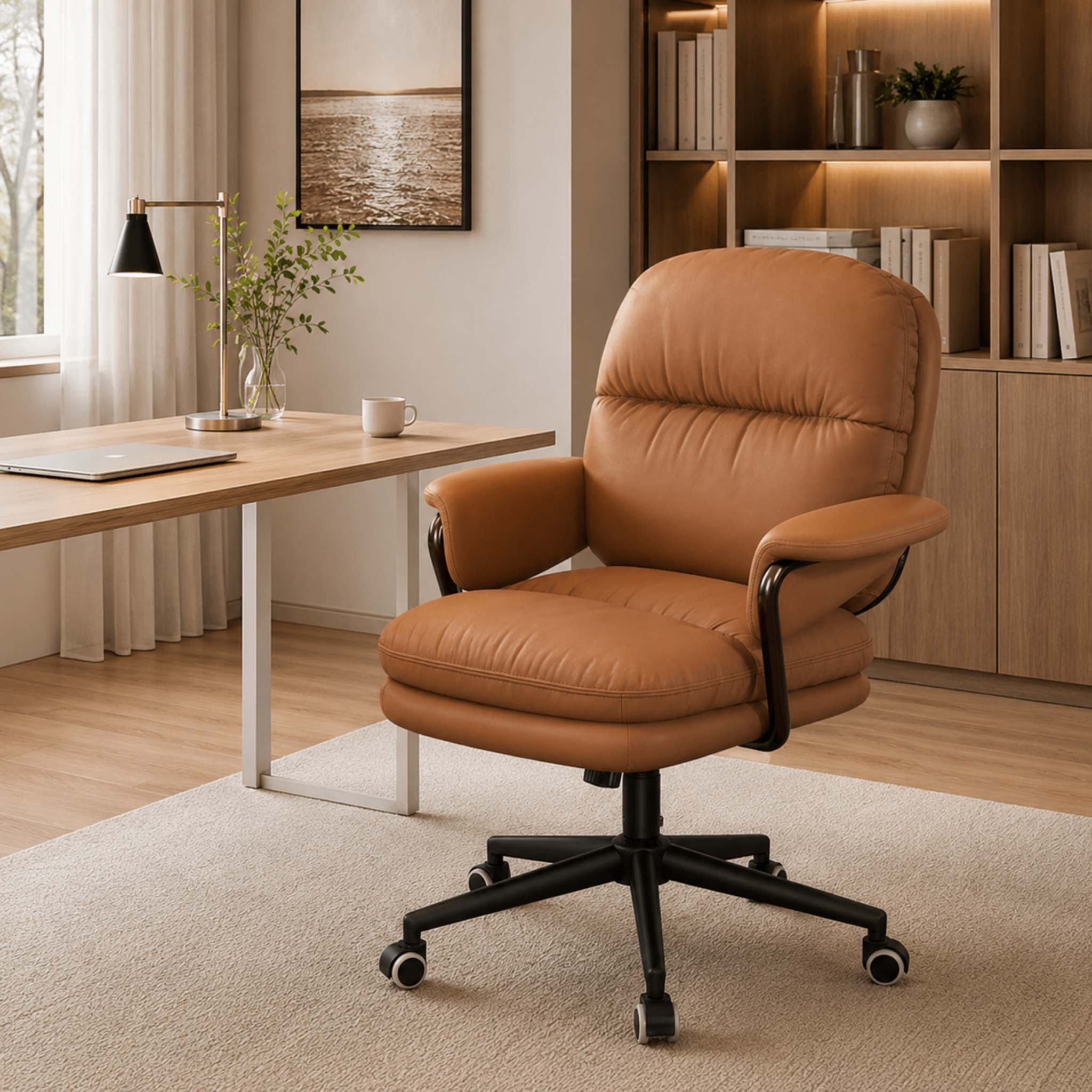 Faux leather desk chair in a modern home office