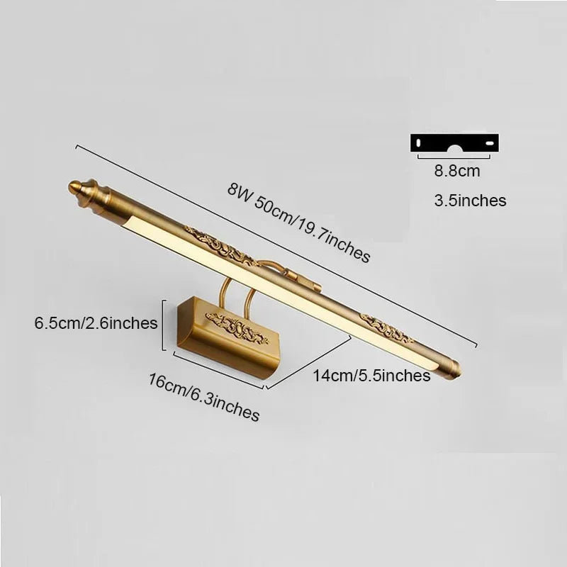 Cosmetic Mirror Retro Lamp 500Mm 8W LED European Makeup Light Vanity Bathroom Wall Lights Bronze Cabinet Lighting Decoration