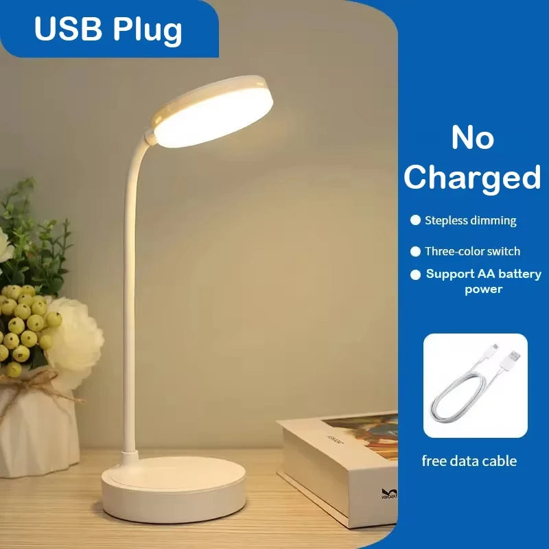 LED Desk Lamp Portable Eye Protection USB Plug 3 Dimming Color Stand Stepless Dimming Eye Protection Bedroom Bedside Lamp Work