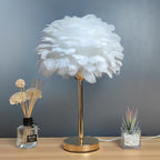 White Feather Lamp with Plug Powered Modern Table Lamp Cute Romantic Bedside Light for Girl Room Childrens Room Wed Decorat