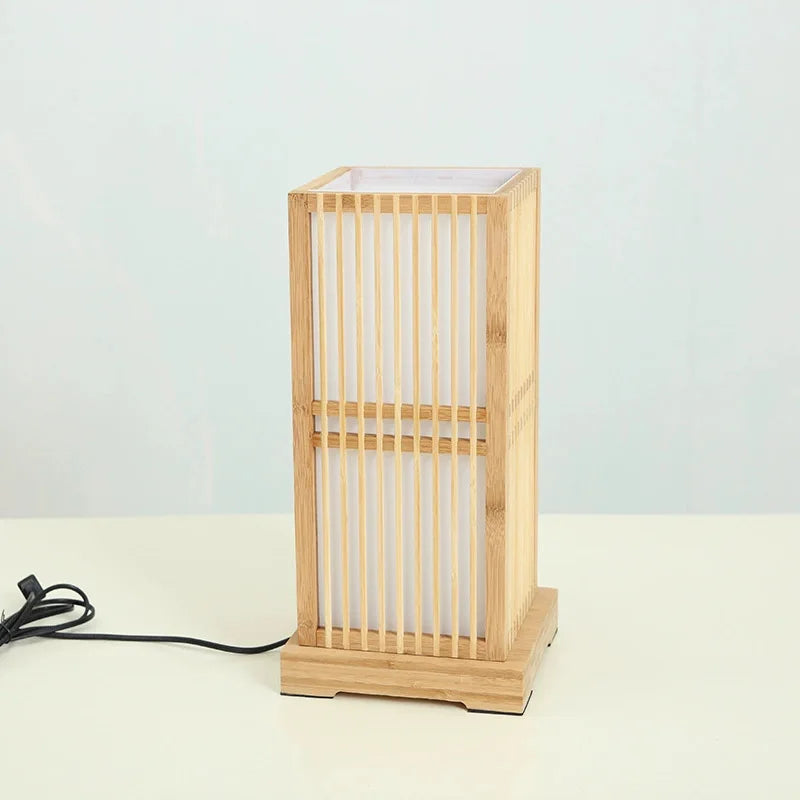 Japanese Zen Bamboo Table Lamp, Handmade Creative Lantern Lamp for Bedroom, Living Room Decor