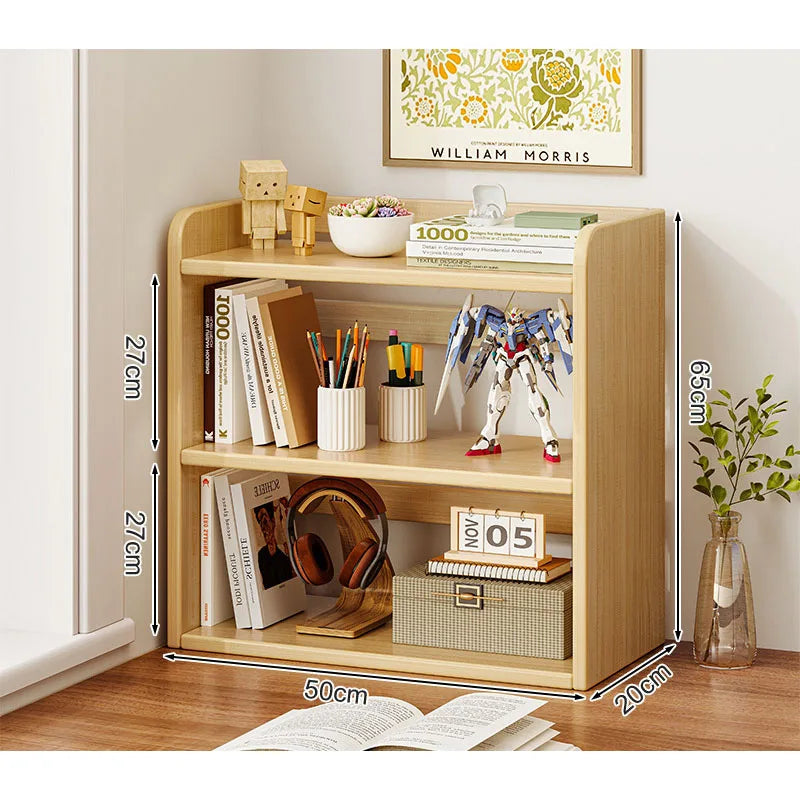 3 Tier Desktop Bookshelf Storage Shelves Wooden Open Bookcase Locker for Daily Household Children Study Bedroom Office Supplies