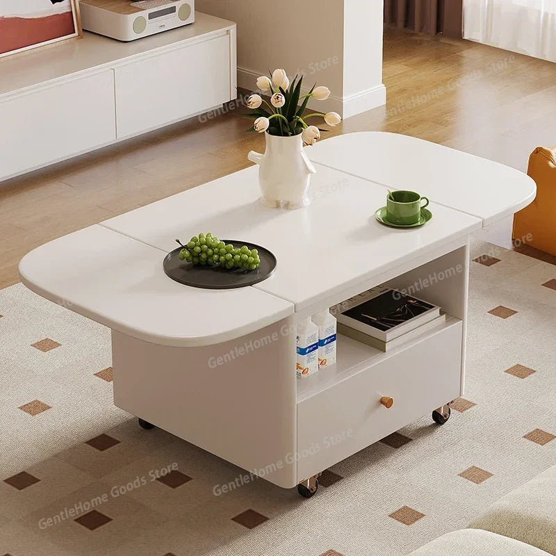 Nordic Style Kawaii Coffee Table Organizer Drawer Trendy Luxury Foldable Coffee Table Wheels Runner Table Basse Home Furniture