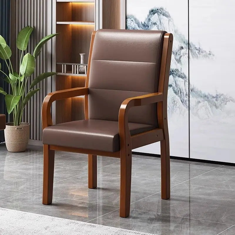 Solid Wood Armchair Upholstered Nappa Leather Rubberwood Frame High Density Foam Cushion Modern Comfy Chair for Home