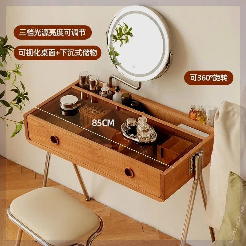 Japanese Style Solid Wood Dressing Table Small Apartment Retro Table Bedroom Antique Furniture High-End Light Luxury Desk