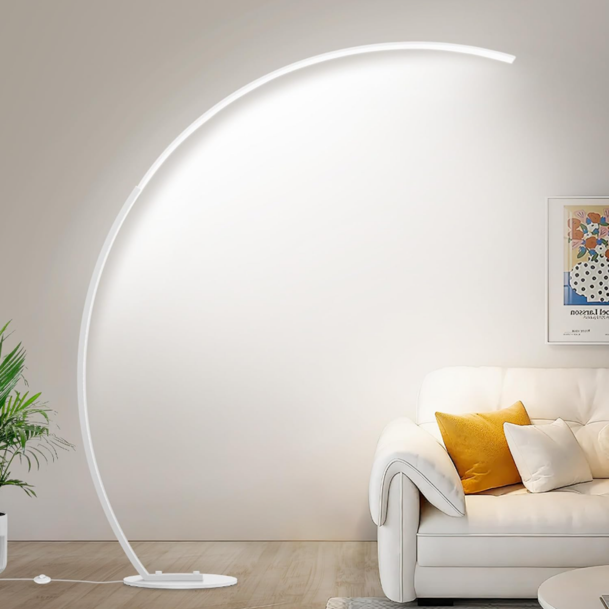 Modern fishing rod style floor lamp in a living room