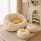 Flower-shaped bean bag chair in a living room