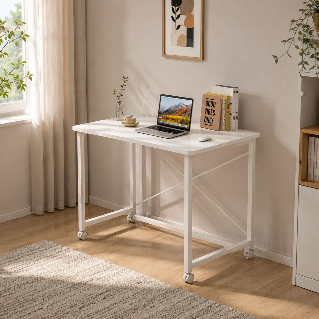 Folding mobile computer desk for home office and student study