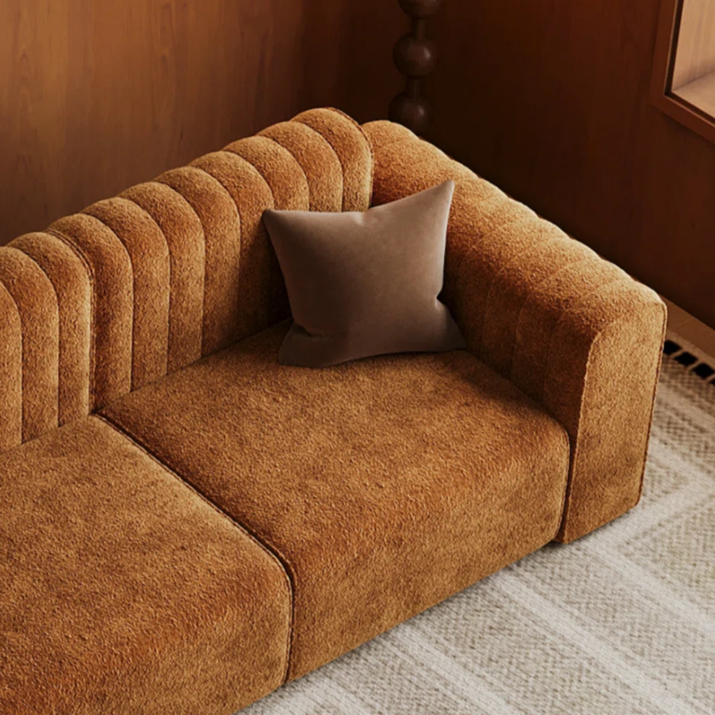 Close-up of the chenille upholstery