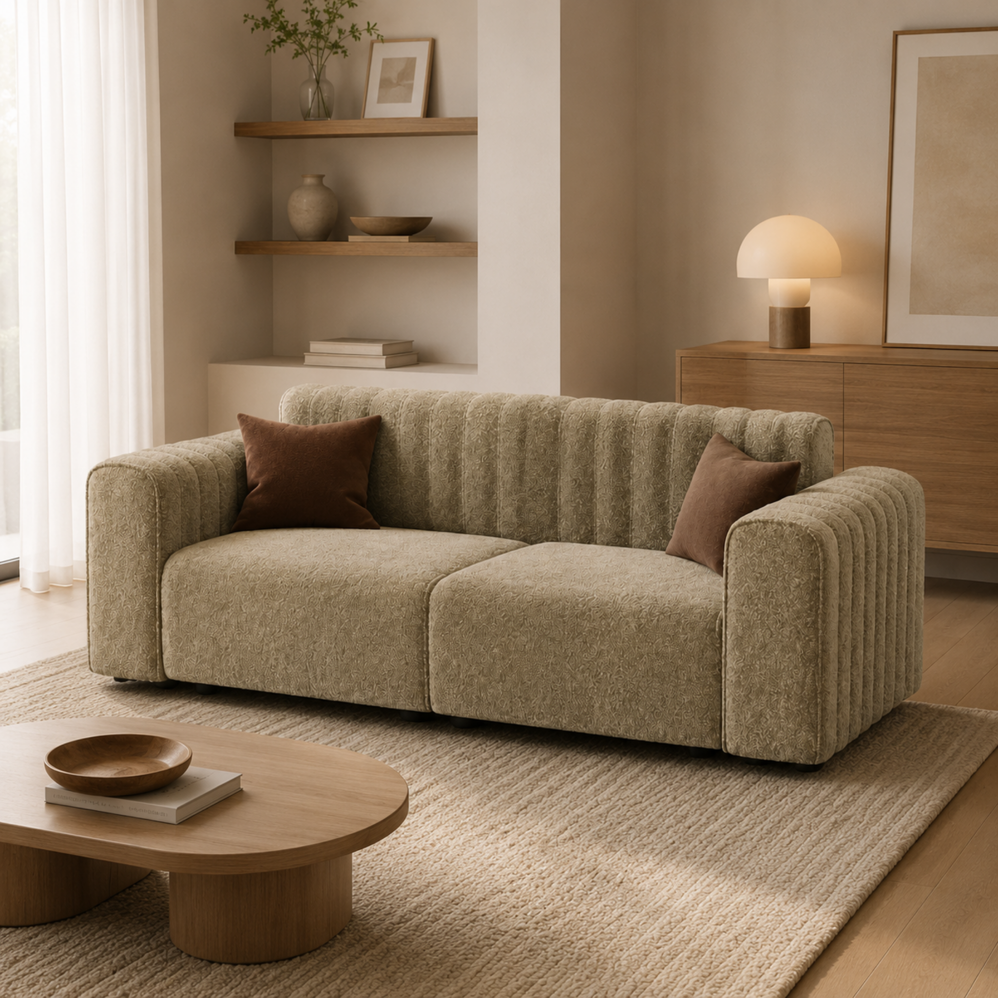 French style chenille sofa in a living room