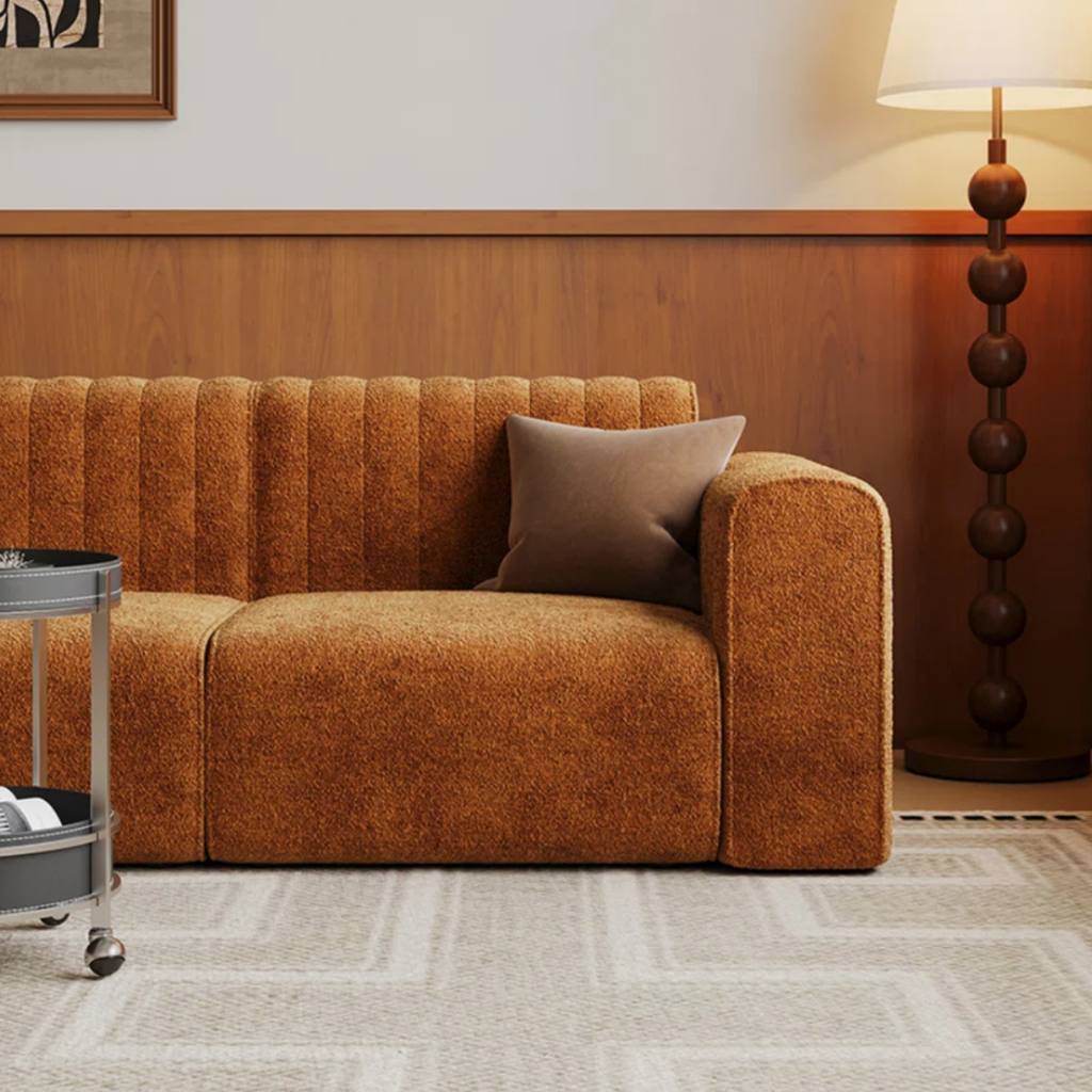 Side view of the French style chenille sofa