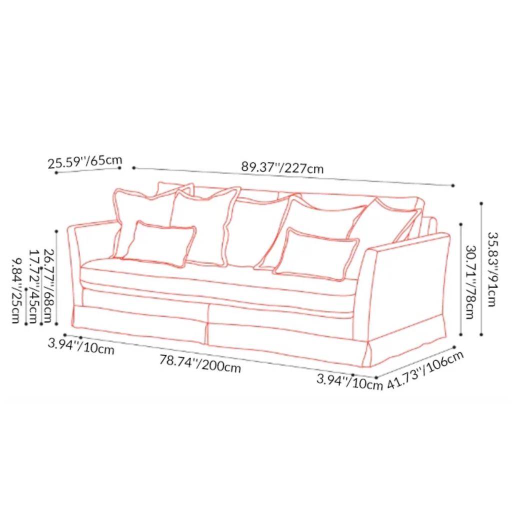 Dimensions of the French striped sofa