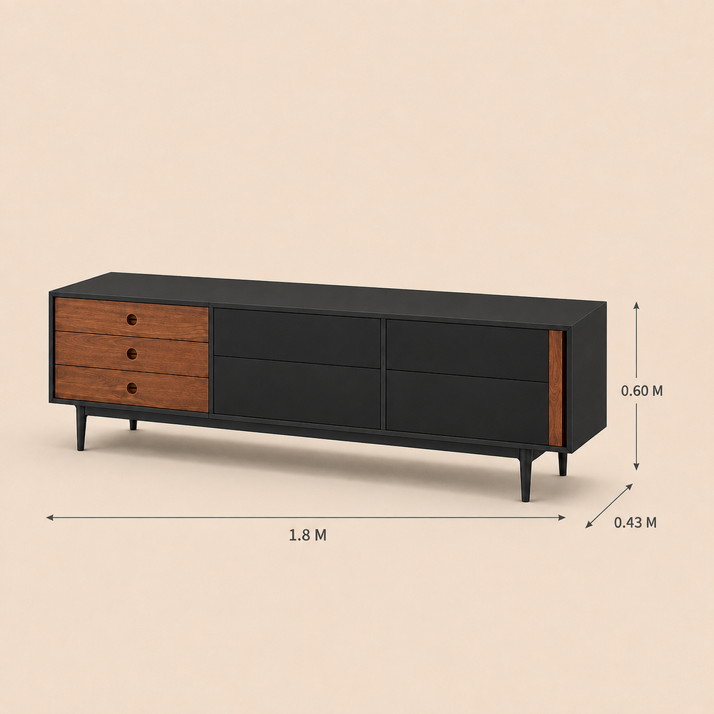 1.8 m French vintage solid wood TV stand