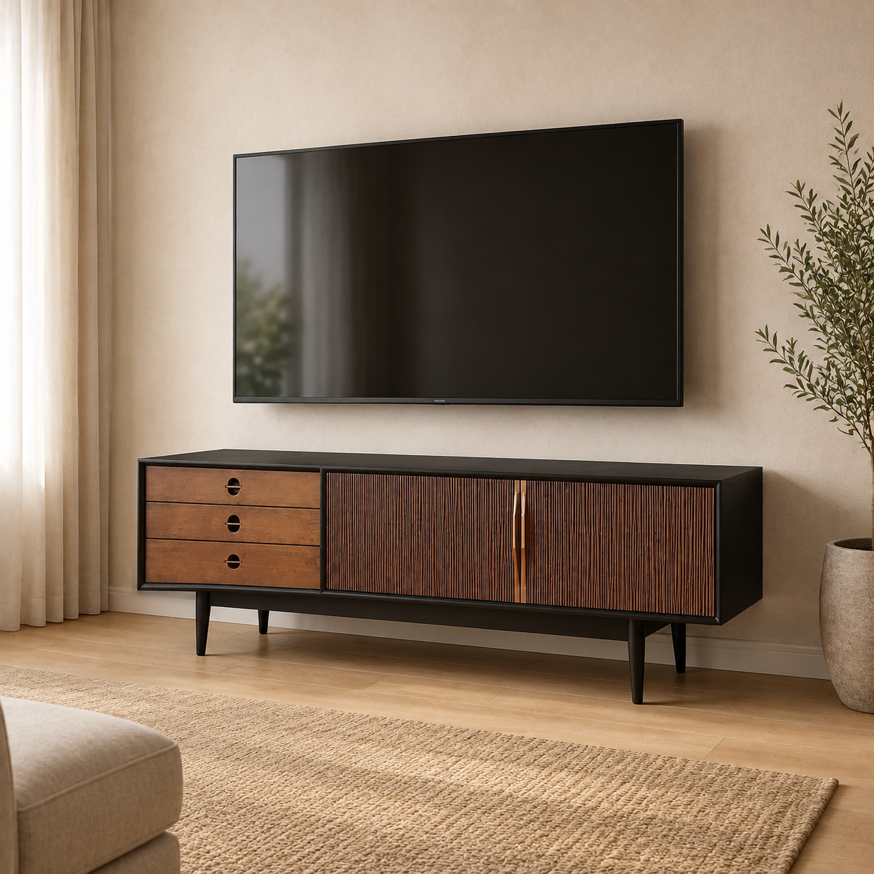 Solid wood media console for living room