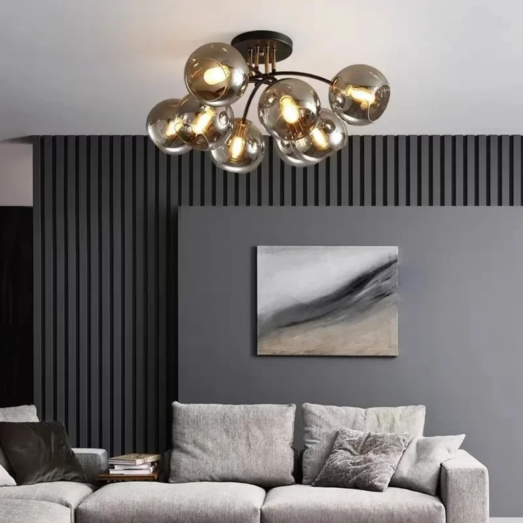 Elegant glass ceiling light in a bedroom