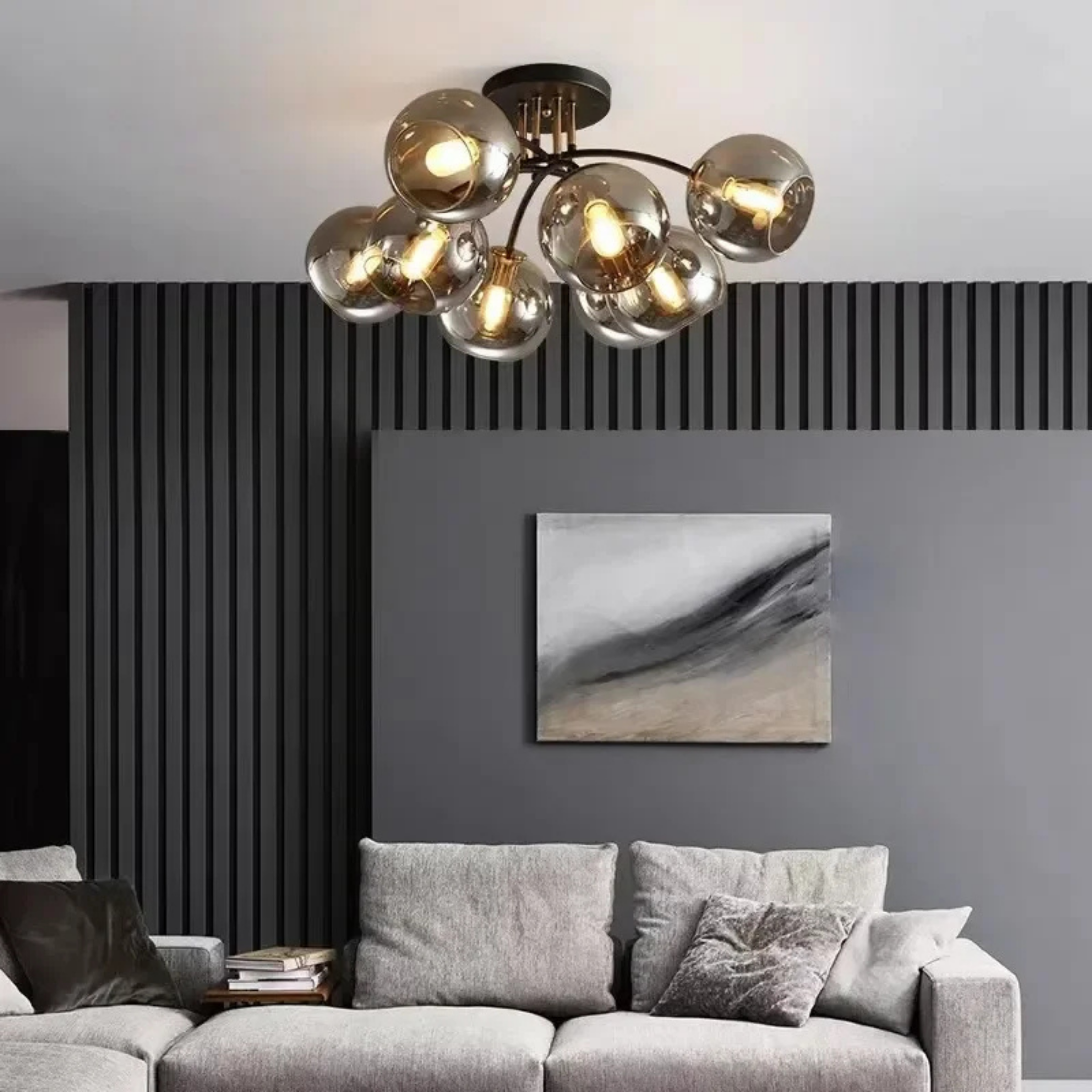 Elegant glass ceiling light in a bedroom