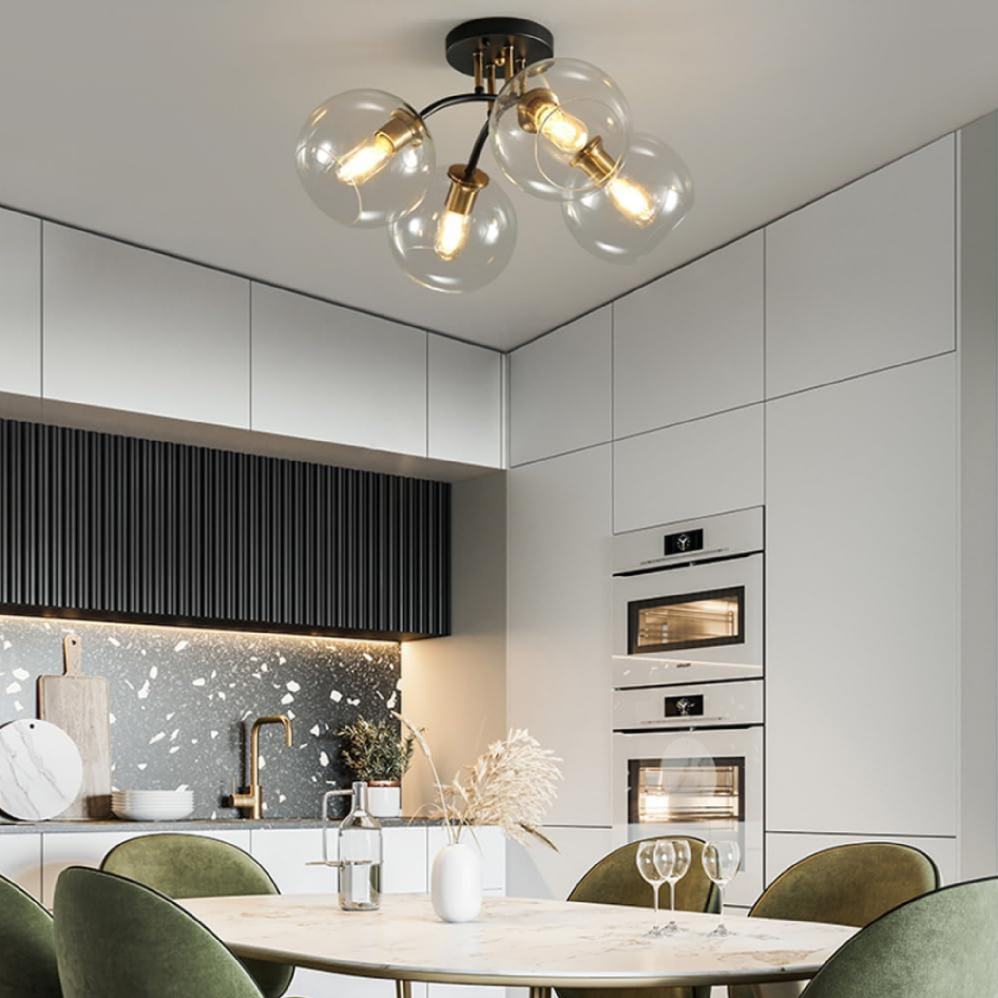 Elegant glass ceiling light in a kitchen