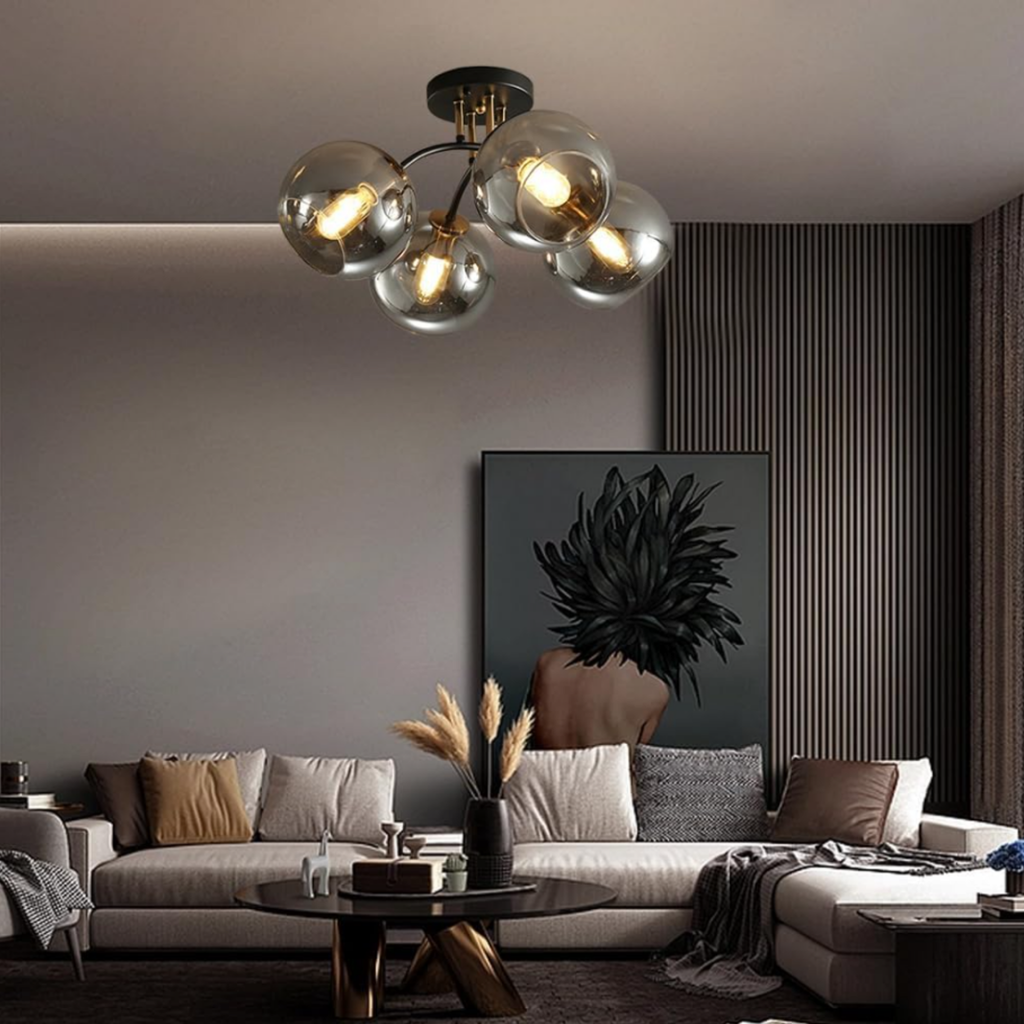 Elegant glass ceiling light in a modern interior