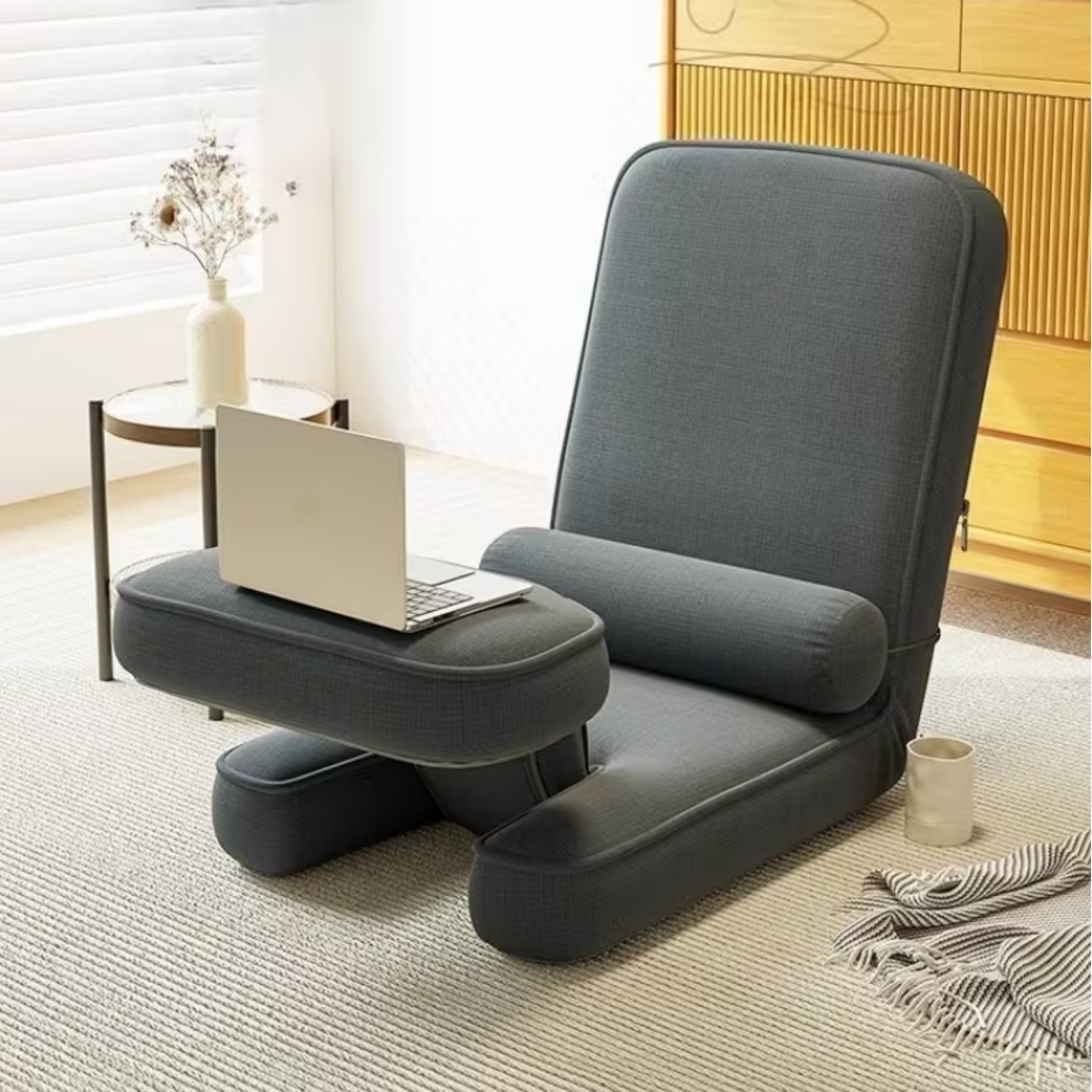 Gray tatami sofa chair with adjustable backrest