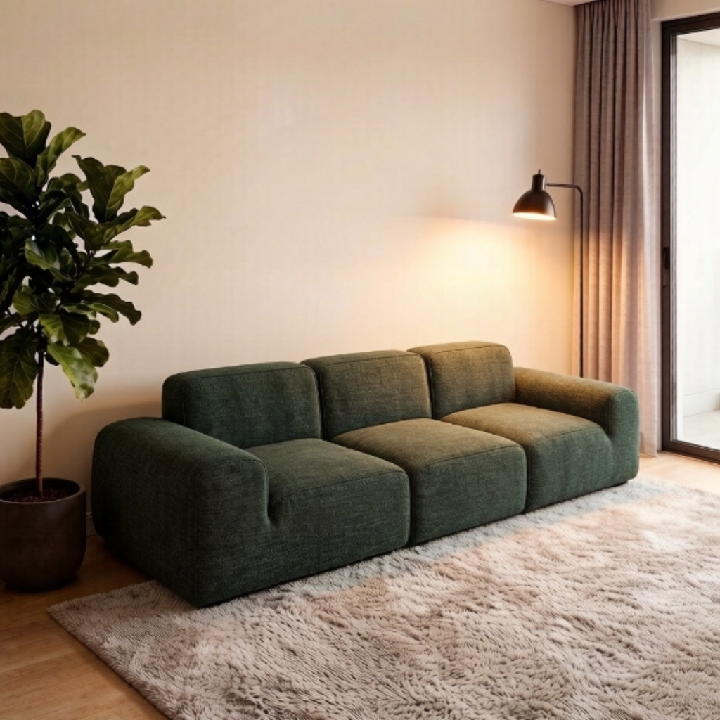 Green cloud velvet modular sofa