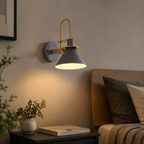 Gray industrial conical wall sconce with metal shade