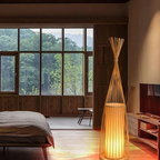 Handmade bamboo wicker floor lamp in a boutique hotel