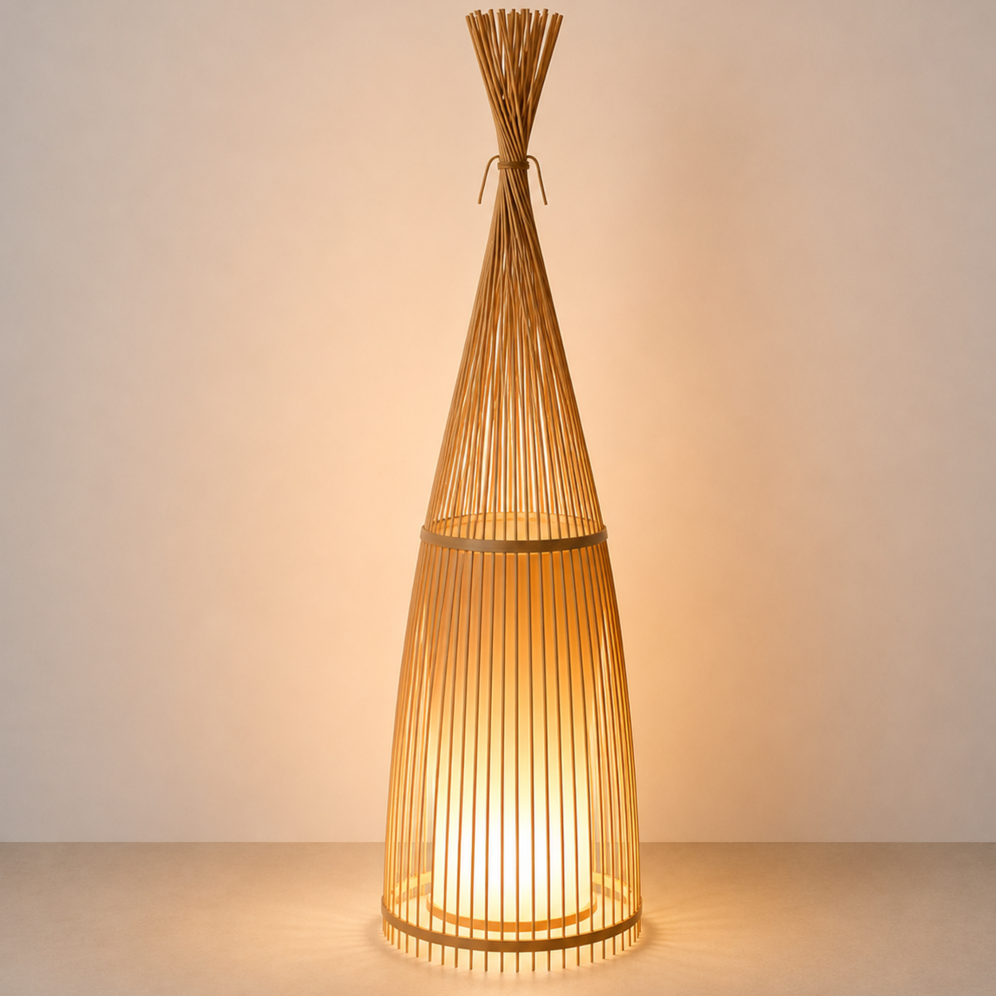 Handmade large bamboo wicker floor lamp