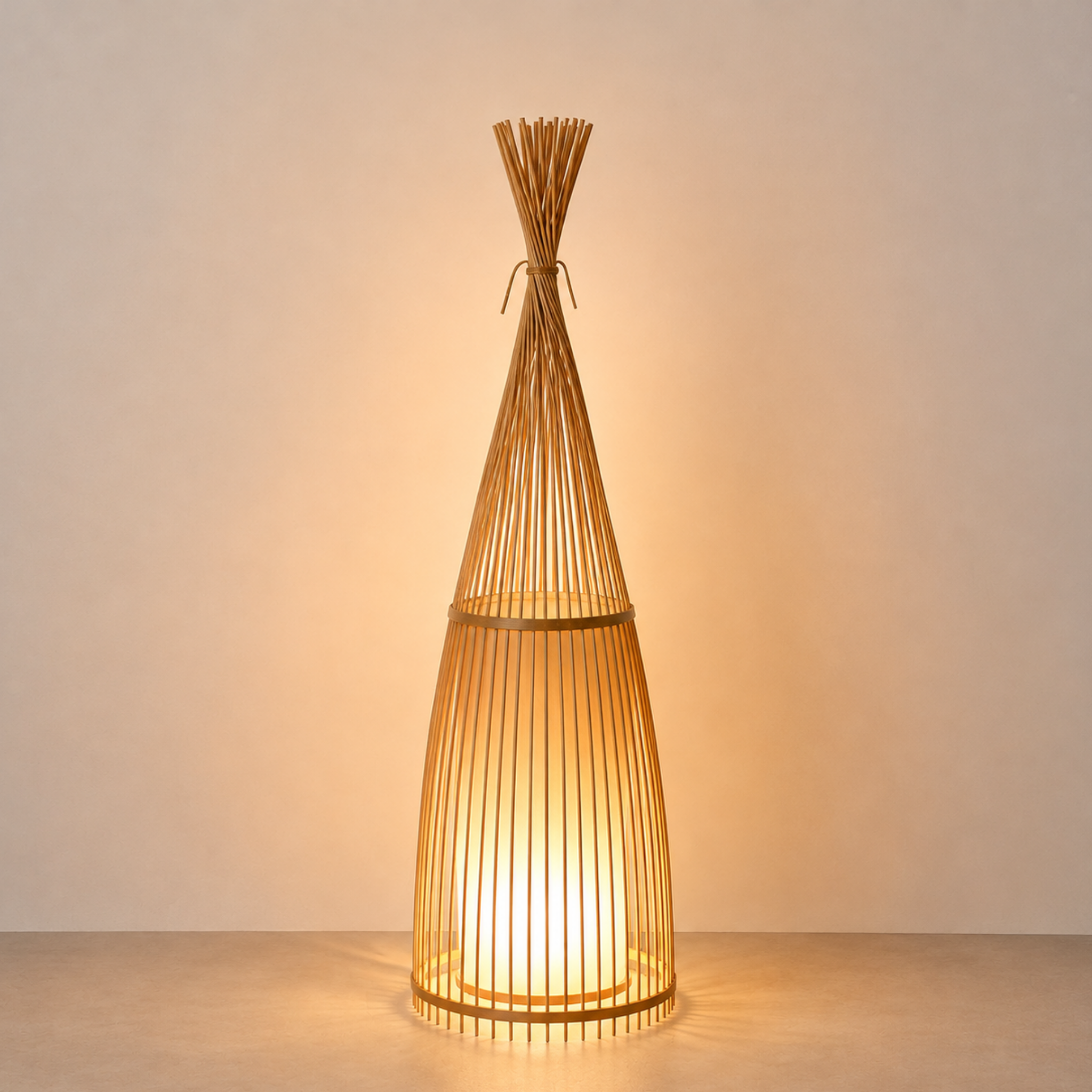 Handmade medium bamboo wicker floor lamp