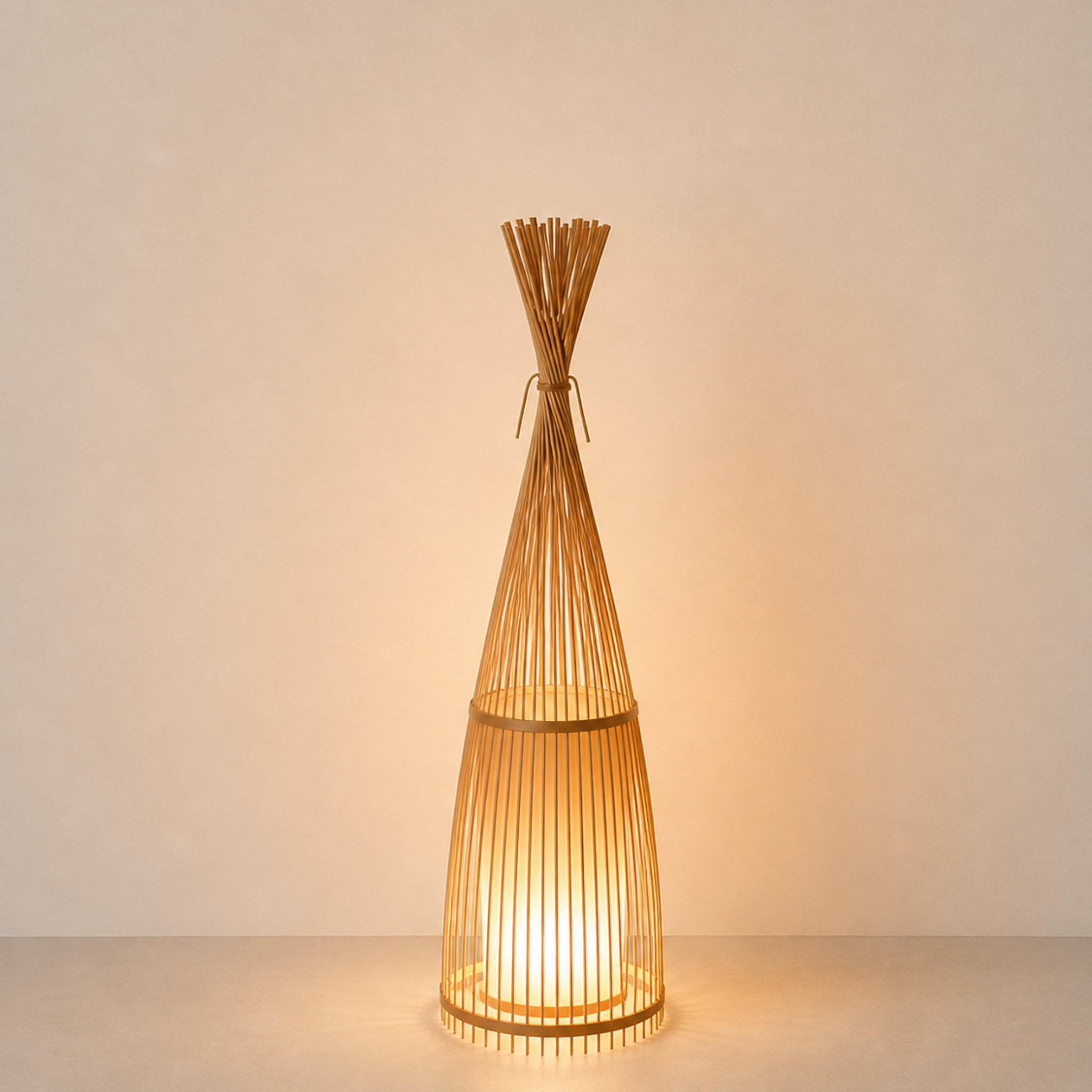Handmade small bamboo wicker floor lamp
