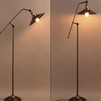 Angled view of the industrial adjustable reading floor lamp