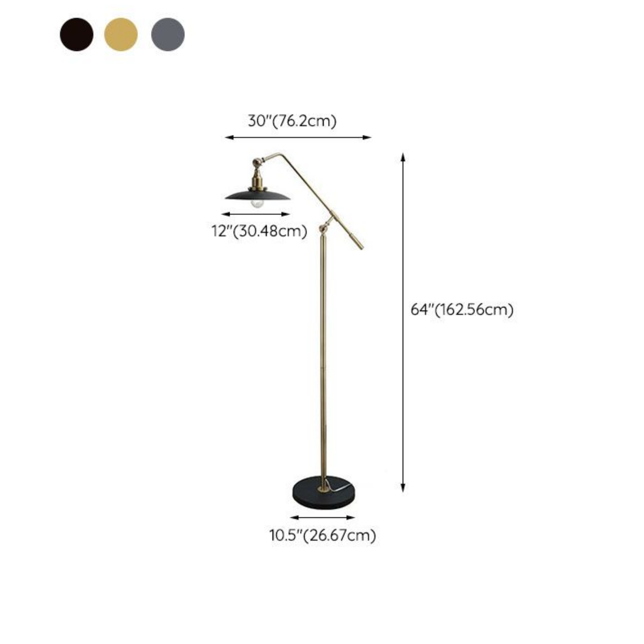 Dimensions of the industrial adjustable reading floor lamp