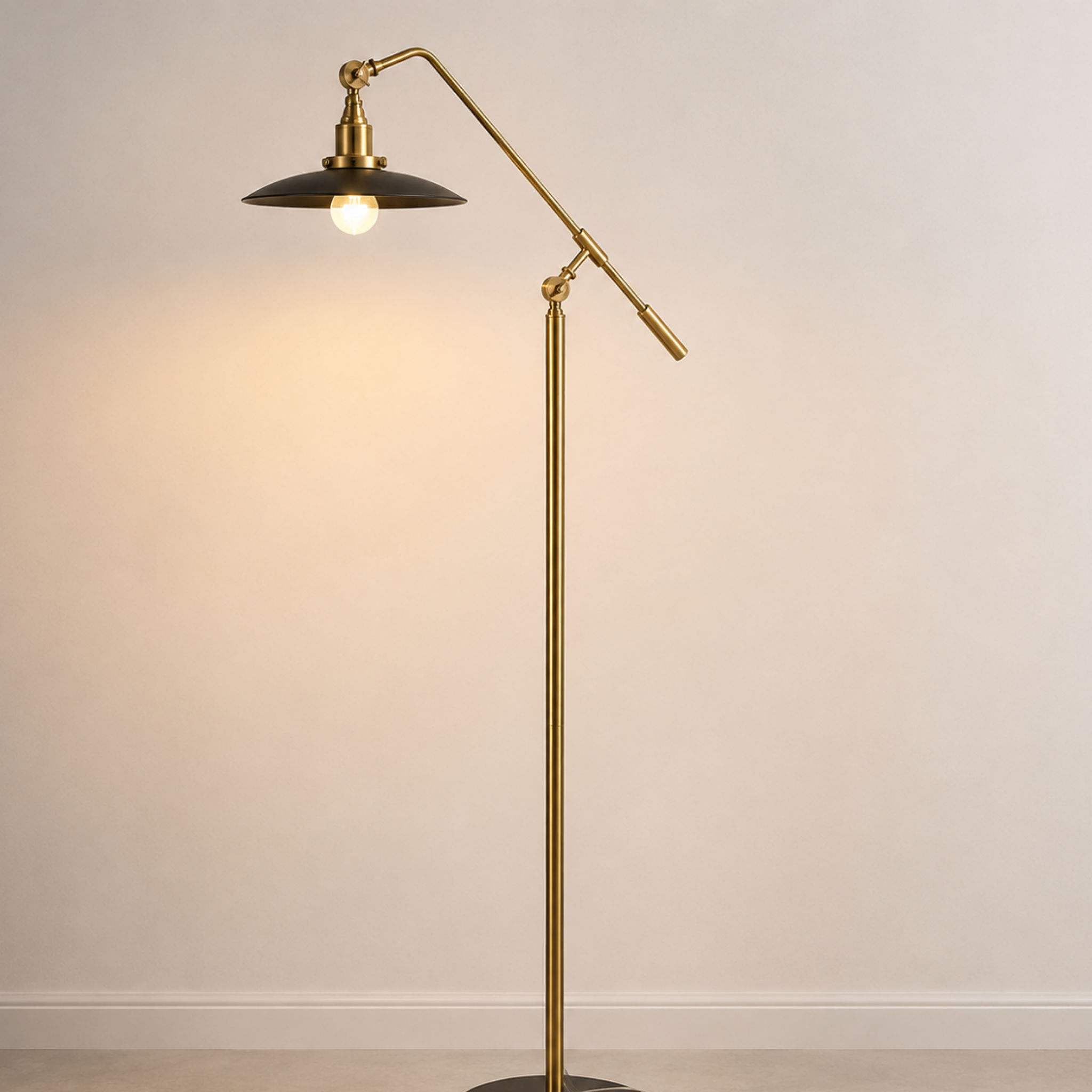 Industrial adjustable reading floor lamp in gold