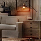 Industrial adjustable reading floor lamp in a living room