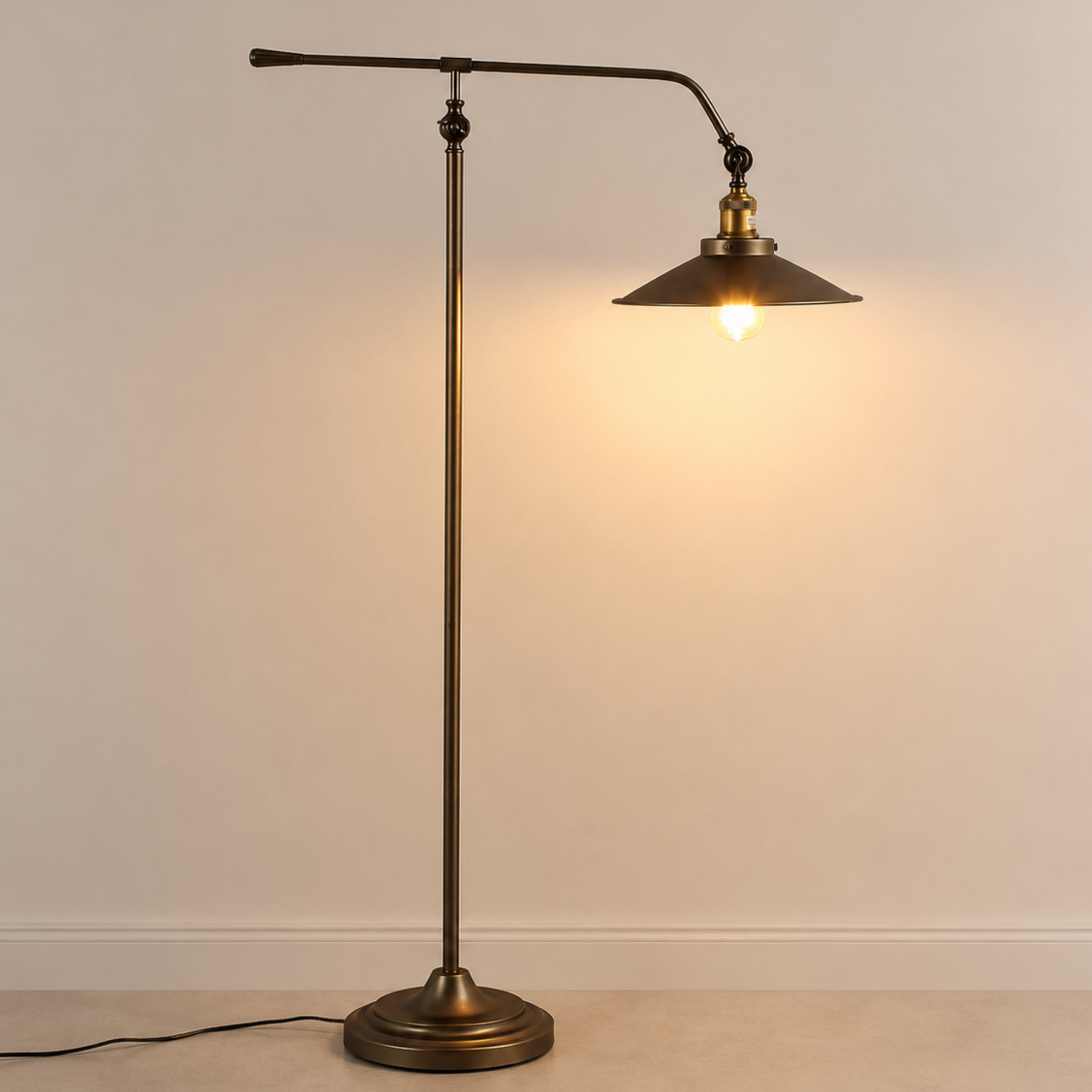 Industrial adjustable reading floor lamp in rust