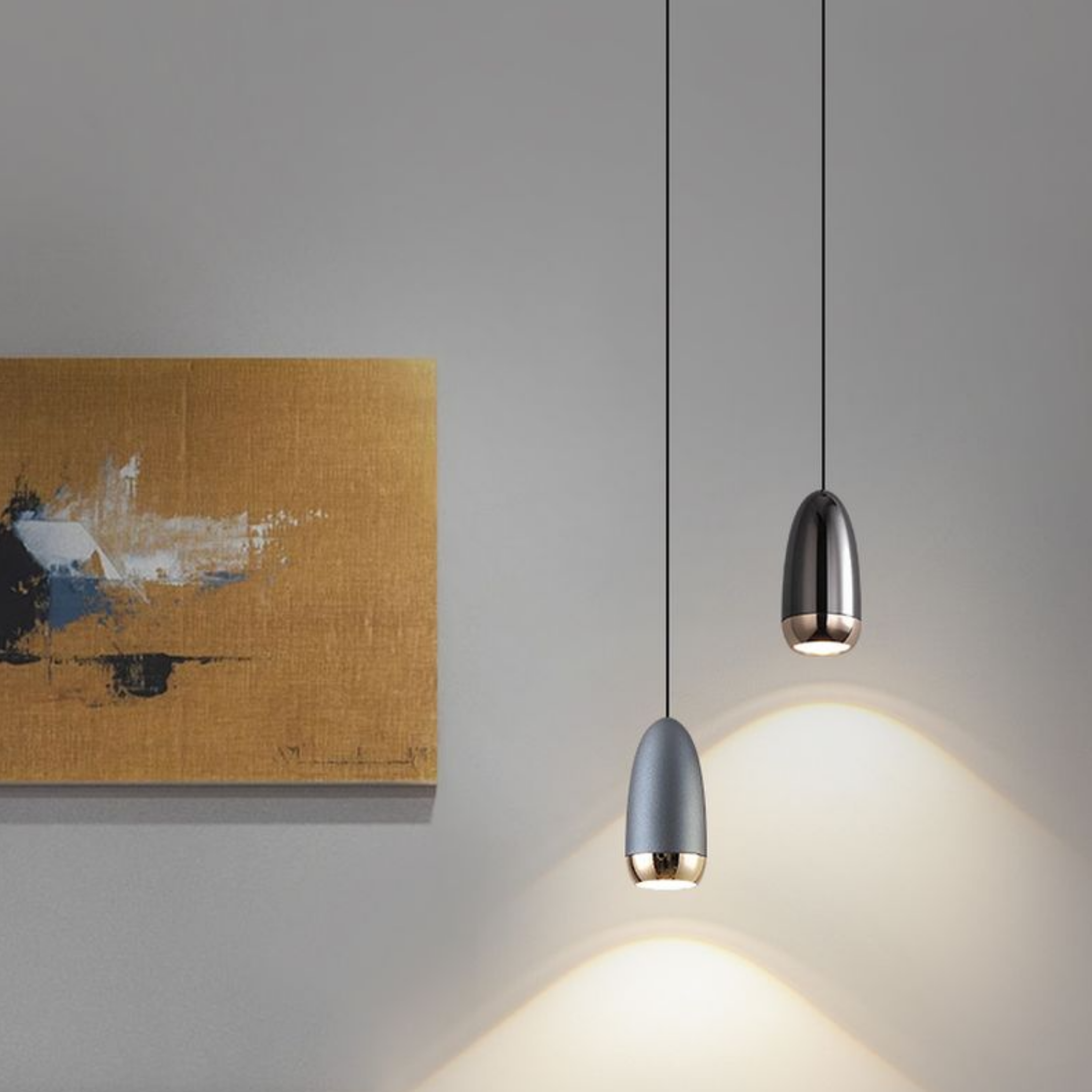 Industrial aluminum bullet LED pendant ceiling light in a dining room