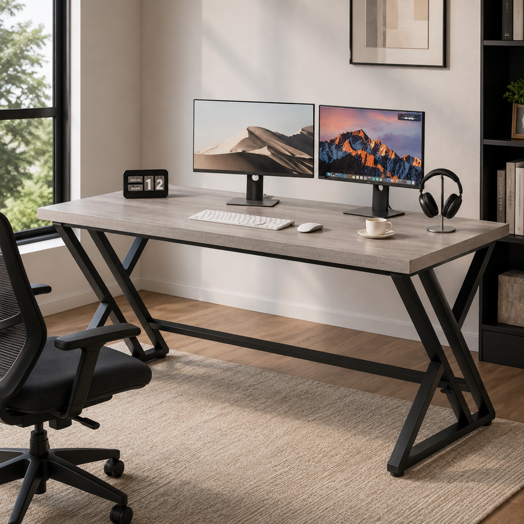 Industrial computer desk with a modern workspace