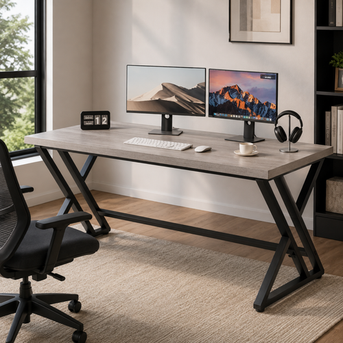 Industrial computer desk with a modern workspace