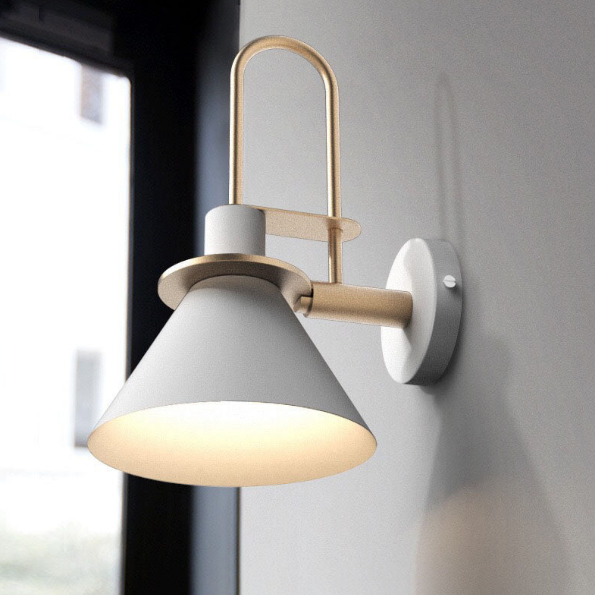 Bottom view of the conical metal wall lamp